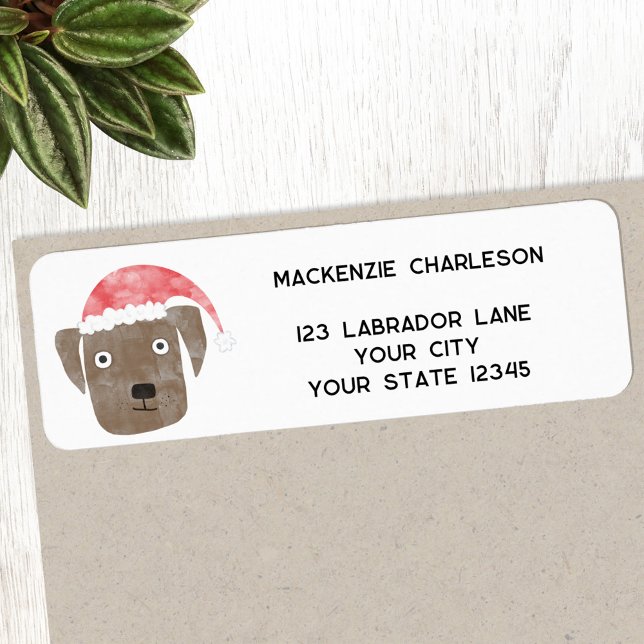 Etiqueta Diversão do cachorro de Natal Personalizado Endere (Fun dog in a Christmas Santa hat personalized return address label)