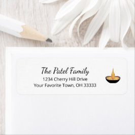 Etiqueta Diwali Elegant Diya Lamp Flame Address