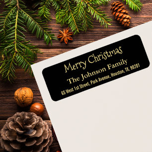 Etiqueta DIY Faux Dourado Black Merry Christmas Return Ende