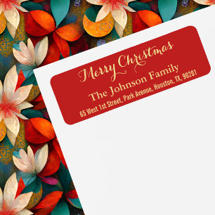 Etiqueta DIY Faux Dourado Red Merry Christmas Return Endere