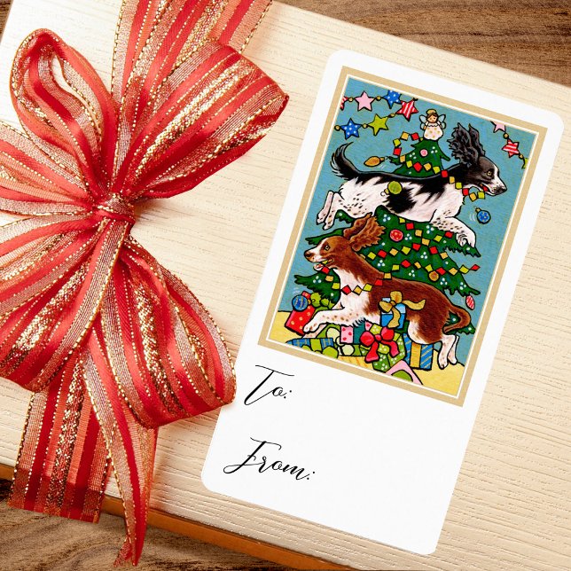 Etiqueta do adesivo do Cachorro Espanhol de Natal  (Criador carregado)