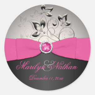 Etiqueta do casamento cor-de-rosa, preto, e de