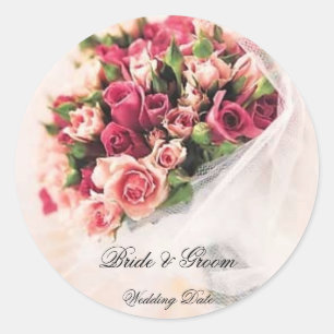 Etiqueta do casamento do buquê dos rosas