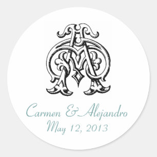 Etiqueta do casamento do monograma do vintage da