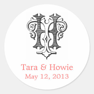 Etiqueta do casamento do monograma do vintage do