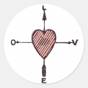 Etiqueta do compasso do coração do amor