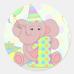 Etiqueta do elefante do primeiro aniversario para