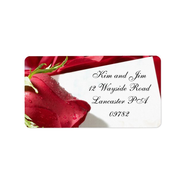 etiqueta do endereço de casamento da rosa vermelha (Frente)