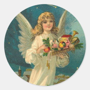 Etiqueta do feriado do Natal do anjo do vintage