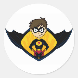 Etiqueta do menino do super-herói