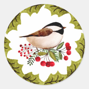 Etiqueta do Natal do Chickadee da grinalda