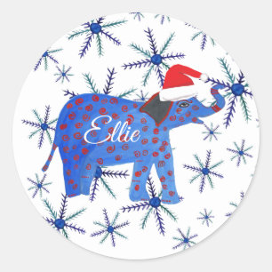 Etiqueta do Natal do elefante do papai noel