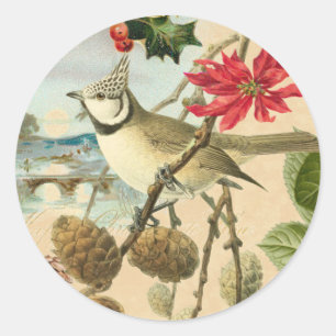 Etiqueta do natal vintage com pássaro e a flor