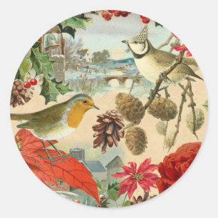 Etiqueta do natal vintage com pássaros e as flore