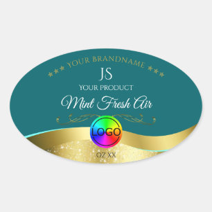 Etiqueta do produto Logotipo Dourado Wavy Teal Esc