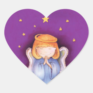 Etiqueta do roxo do coração do anjo do Natal