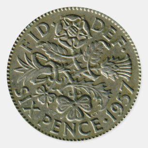 Etiqueta do sixpence de 1957 Ingleses