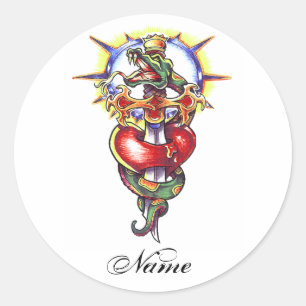 Etiqueta do tatuagem legal da espada e do cobra do