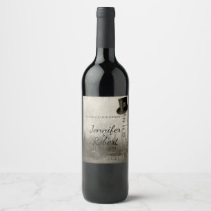 Etiqueta do vinho do casamento do chapéu alto do