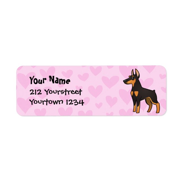 Etiqueta Doberman Pinscher Love (orelhas pontudas) (Frente)