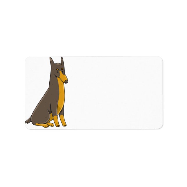 Etiqueta Doberman Pinscher Sitting Cartoon (Frente)