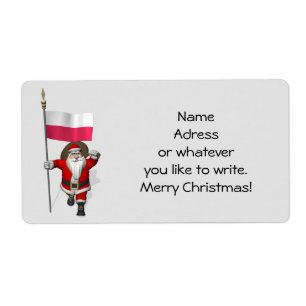 Etiqueta Doce Papai Noel Com Bandeira De Polônia