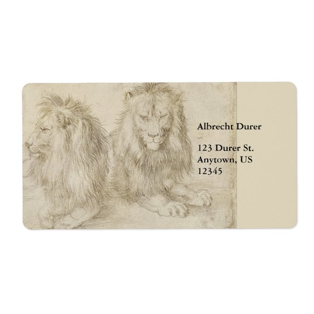 Etiqueta Dois leões sentados por Albrecht Durer (Frente)