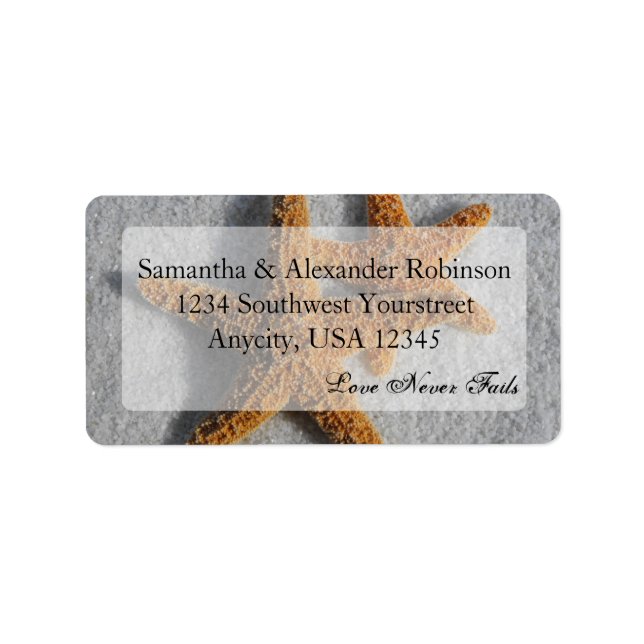 Etiqueta Dois Starfish na Areia, Casamento de Praia (Frente)