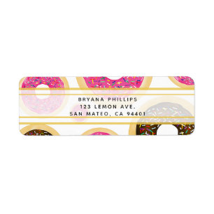 Etiqueta Donuts com Glacê Rosa e Marrom e Confeitos Colorid
