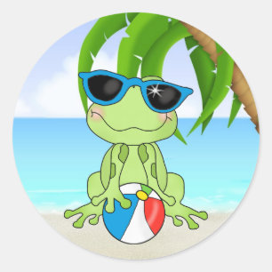Etiqueta dos desenhos animados do sapo da praia do