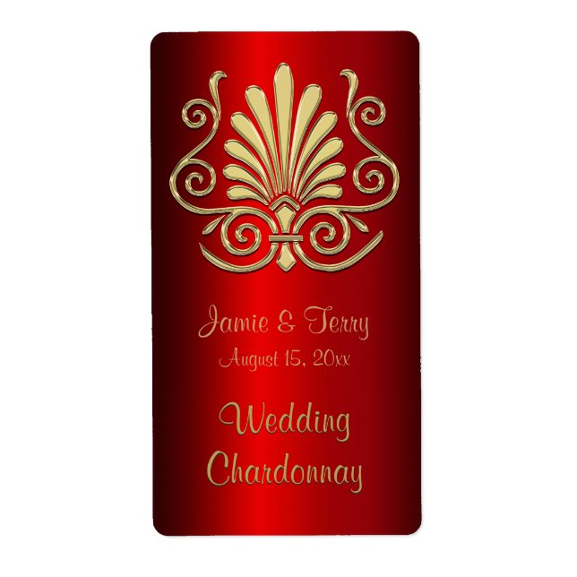 Etiqueta Dourada Arte Vermelha Deco Damask Party Wine Label (Frente)