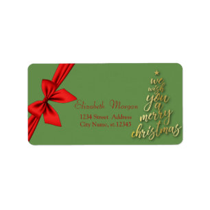 Etiqueta Dourada Árvore Desejamos Um Feliz Natal, Arco Ver