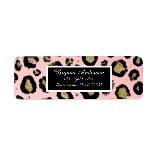 Etiqueta Dourada brilhante rosa e festa do leopardo negro S (Frente)