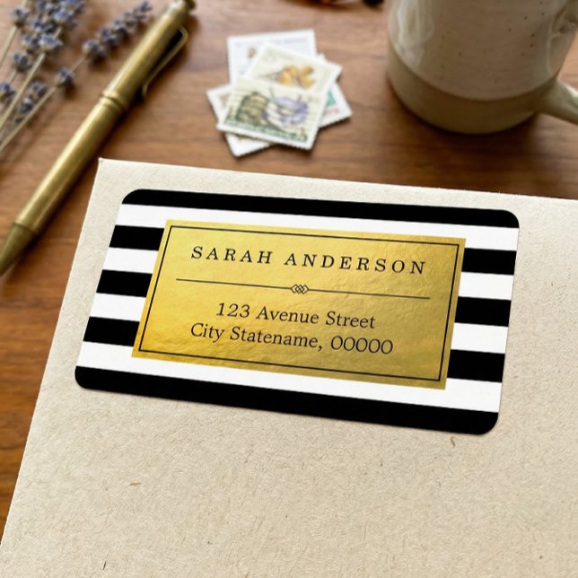 Etiqueta Dourada e faixas brancas pretas (Criador carregado)