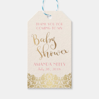 Etiqueta Dourada e rosa do chá de fraldas