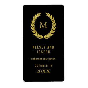 Etiqueta Dourada Elegante Laurel Wreath sobre Vinho Negra