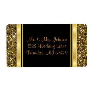 Etiqueta Dourada Glitter Confetti e Elegância Negra