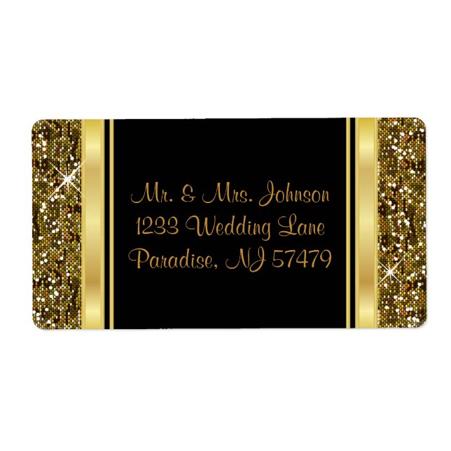 Etiqueta Dourada Glitter Confetti e Elegância Negra (Frente)