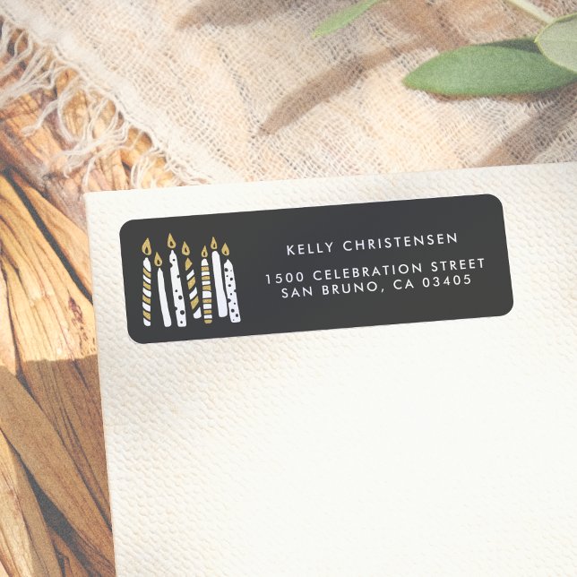 Etiqueta Dourada Glitter Velas Aniversário Endereço de Devo (Criador carregado)
