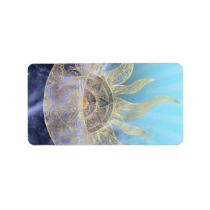 Etiqueta Dourada Lua Sun Mandala Celestial Design