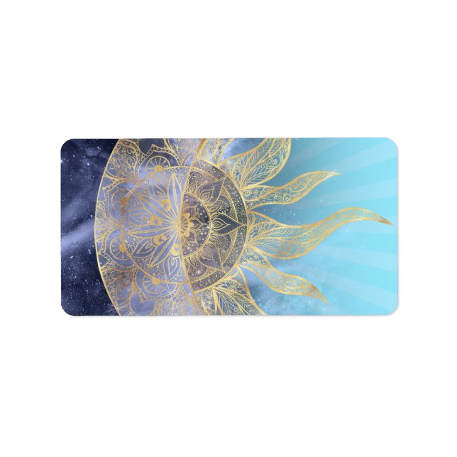 Etiqueta Dourada Lua Sun Mandala Celestial Design (Frente)