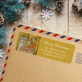Etiqueta Dourada Natividade de Natal Feliz Cristão Medieval