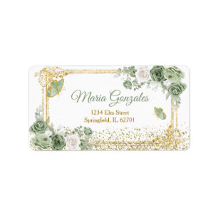 Etiqueta Dourada Quinceañera Sage Green Crown Endereço