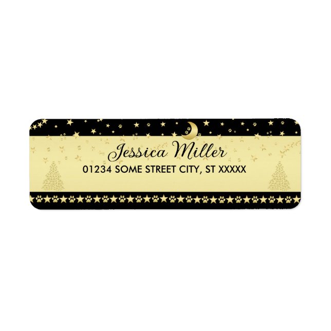 Etiqueta Douradas estrelas brilhantes de Natal, patas em ou (Frente)