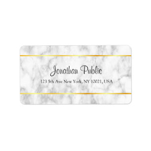 Etiqueta Douradas faixas de mármore branco com script de es