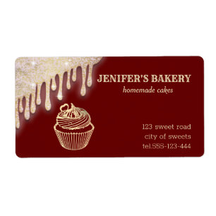 Etiqueta Douradas gotas cupcakes caseiros e embalagens para