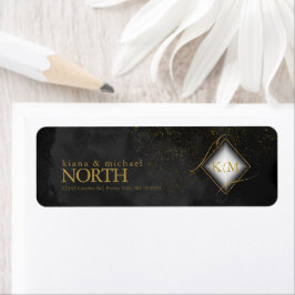 Etiqueta Dourado Abstrato de Casamento V1 Black ID867