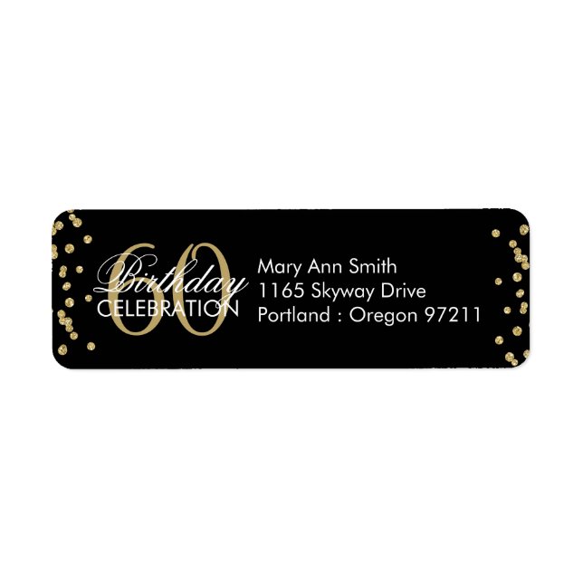 Etiqueta Dourado Black 60th Birthday Glitter Confetti (Frente)