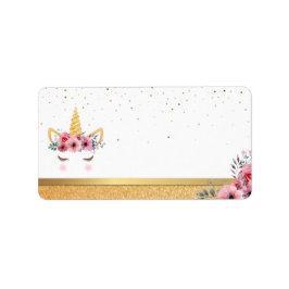 Etiqueta Dourado brilho | Floral Unicorn Horn Birthday Baby