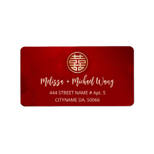 Etiqueta Dourado Casamento Vermelho Chinês